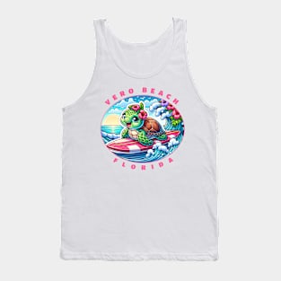 Vero Beach Florida Girls Cute Surfing Sea Turtle Tank Top